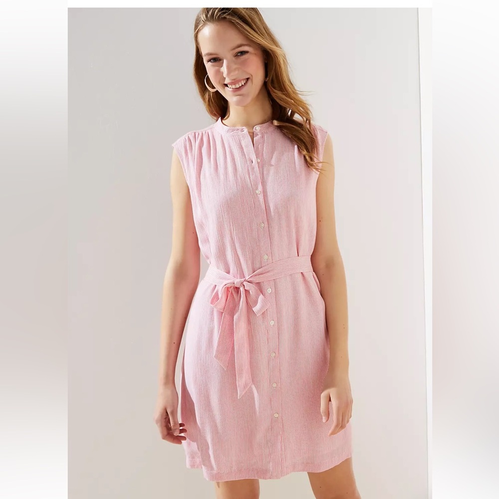 Stripped Sleeveless Tie Waist shirt dress from Loft